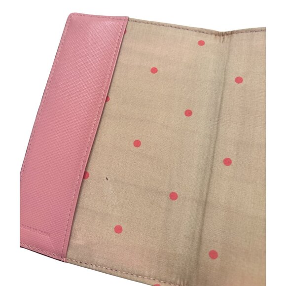 Kate Spade Gold Leather Passport Holder Travel Case Pink Polka Dot Lining VGUC - Picture 2 of 6